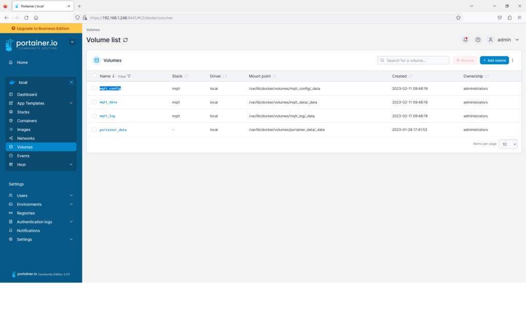 installation du broker MQTT Mosquitto sur Docker