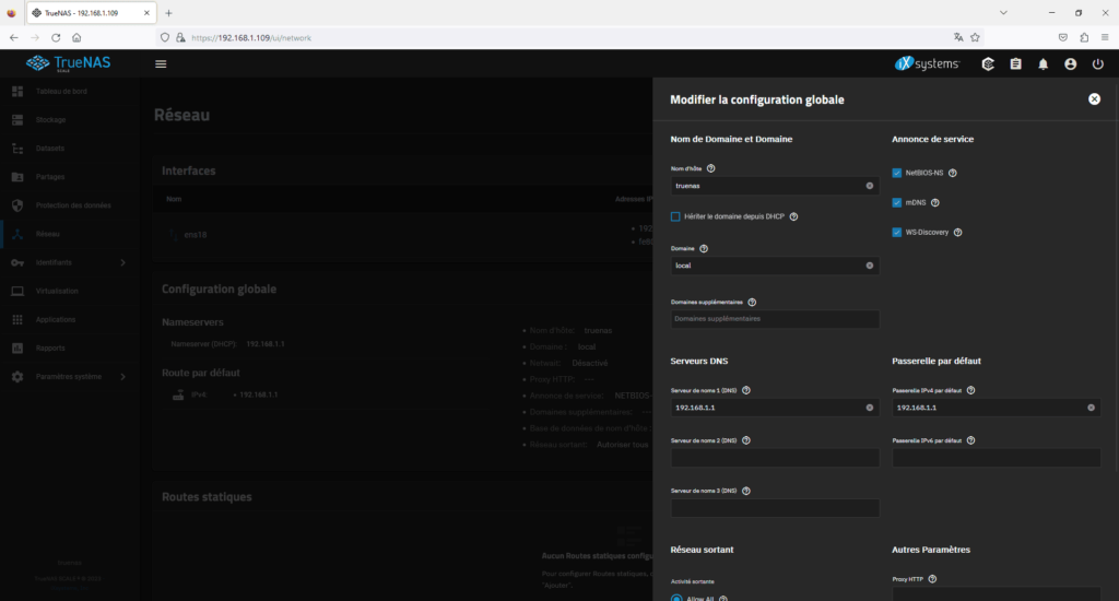 Installation et paramétrage de TrueNAS SCALE