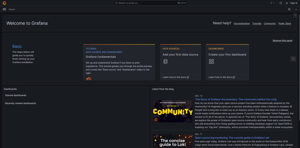 Accueil Grafana