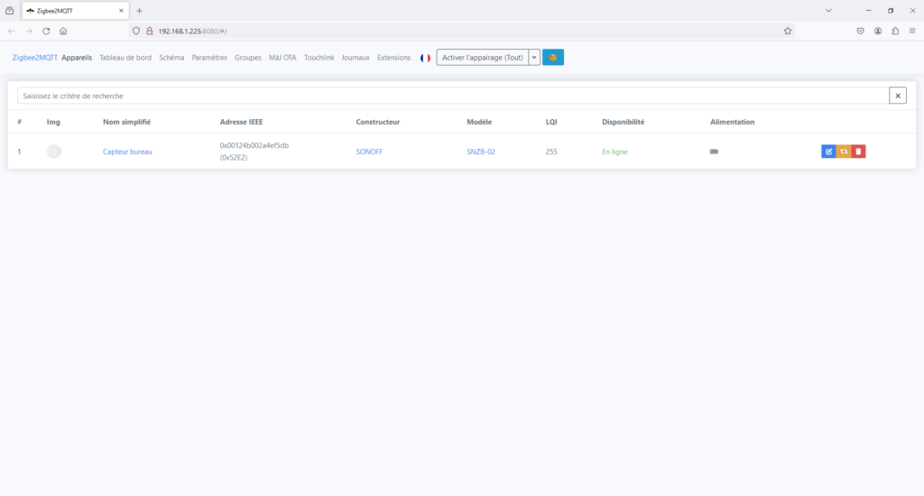 Accueil Zigbee2mqtt