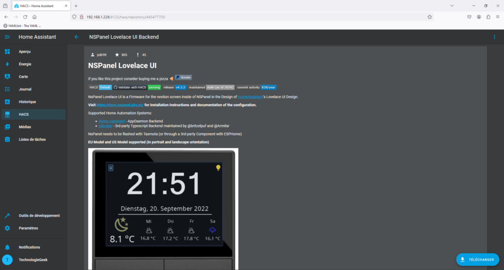 NSPanel sur Home Assistant