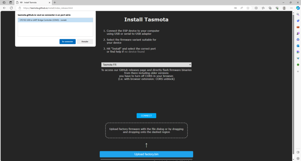 Démarrage du flash de Tasmota