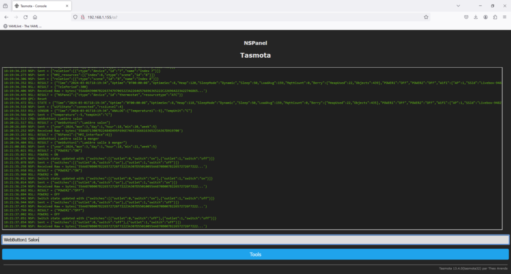 Flasher le NSPanel avec Tasmota et Lovelace-ui
