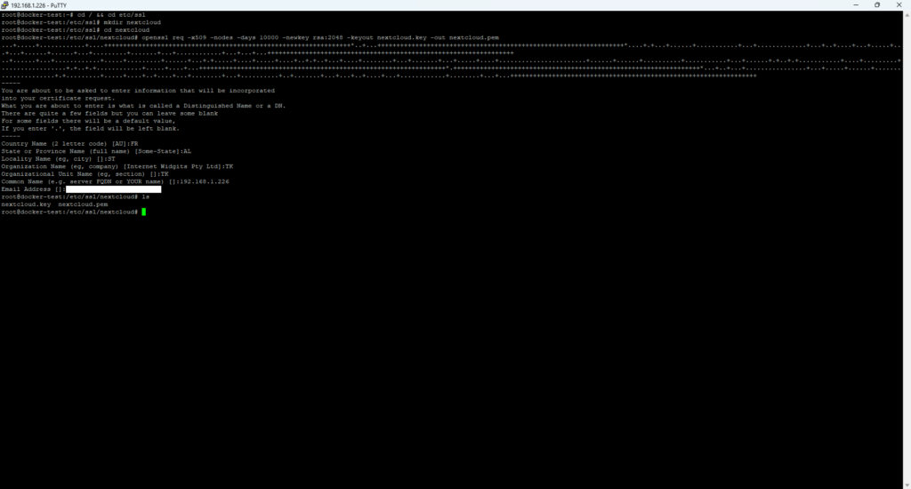 Création certificat ssl