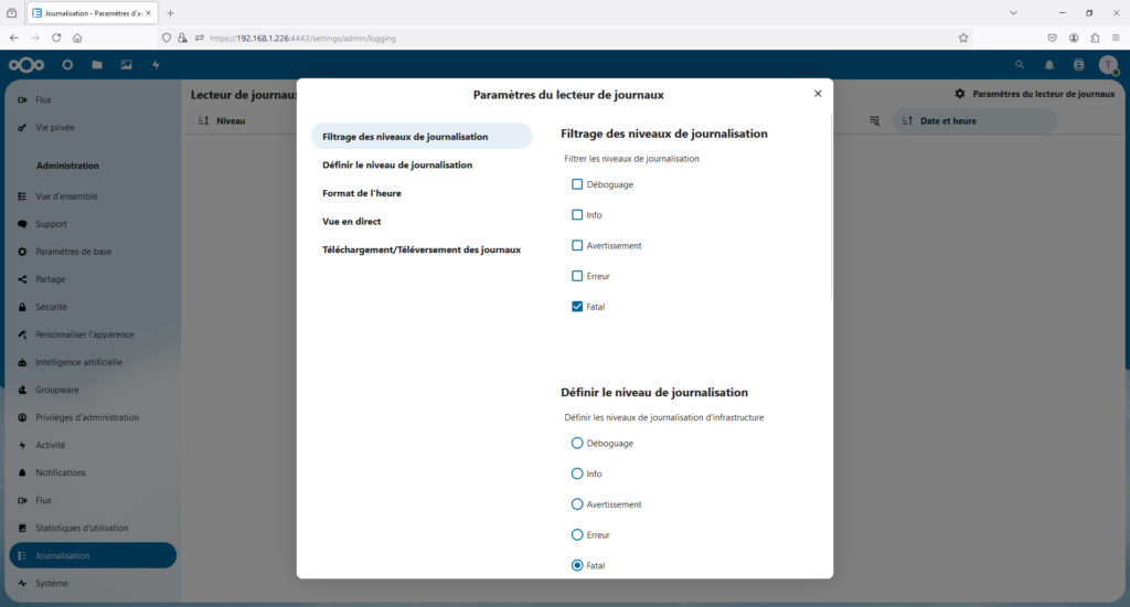 Journalisation Nextcloud sur Docker