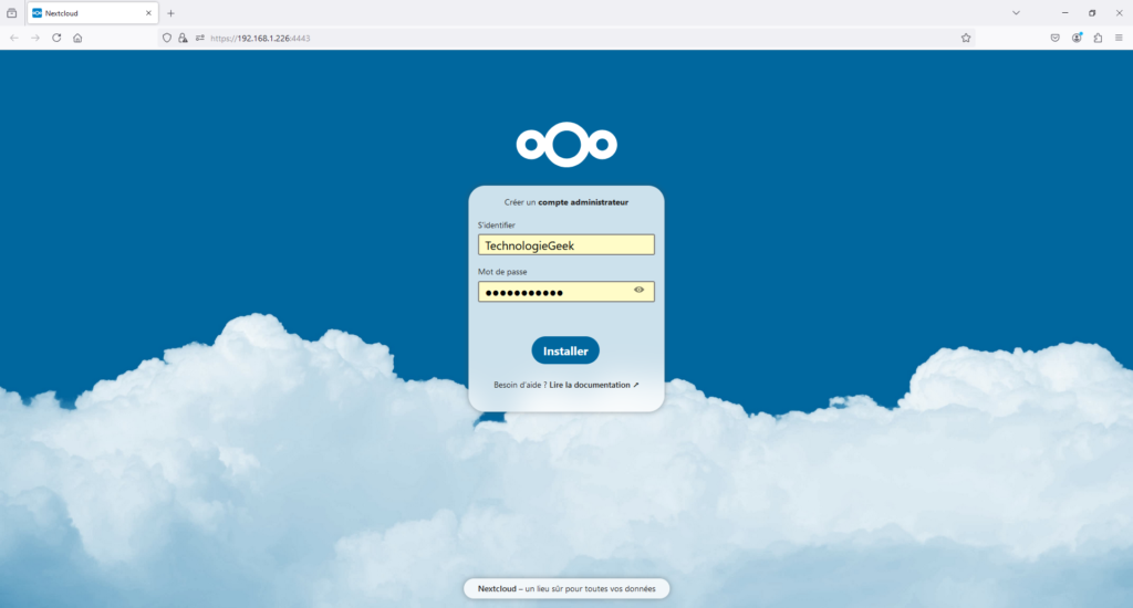 Première connexion Nextcloud