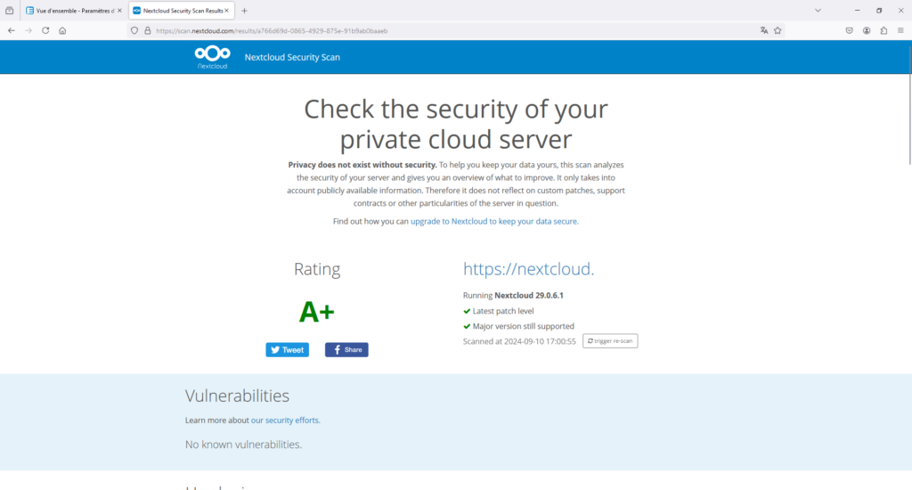 Scan de sécurité de votre instance Nextcloud